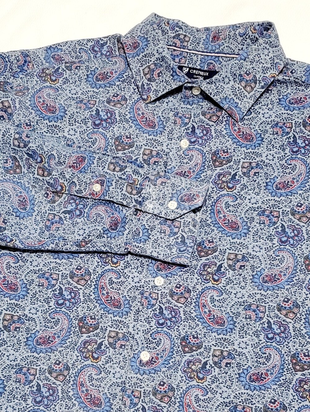 Cremieux Paisley Print Chambray Long Sleeve Button Down Shirt Mens XL